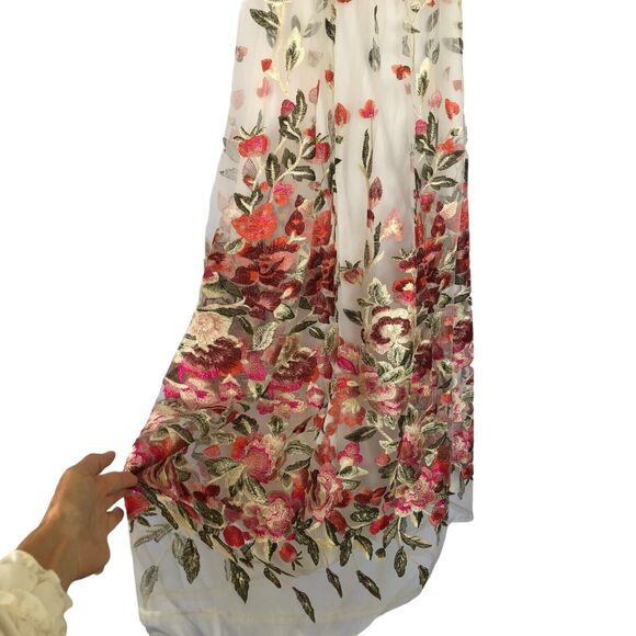 TRIXXI White Floral Embroidered Prom Party Maxi Skirt w Tulle Junior Sz 1 - Picture 7 of 16